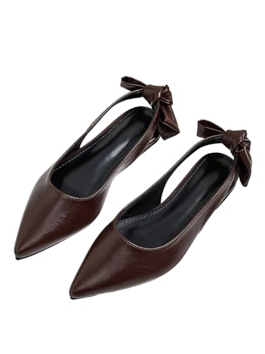 Verdusa Women's Bow Pointed Toe Mule Shoes PU Leather Slingback Low Heels Slip on Flats