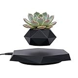 Ncescmal Magnetic Levitating Rotating Planter Pot - Floating Hexagon Flower Pot for Air Plants, Succulents, Bonsai | Modern Home Office Desk Decor, Soil-Free Hydroponic Planter in Black