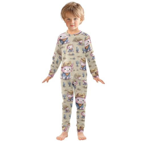 Pajama Sets Long Sleeve Cute Axolotl Cowboy Pattern Soft Comfy Sleepwear 2 Piece PJS 3-8T2