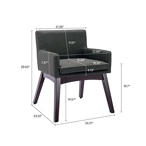 Abet Dining Chairs Set Of 2, Accent Chair Dining Room Kitchen Chair, Mid-Century Armchair With Solid Wood Frame, Padded Seat Backrest And Handrail, Dark Grey Fabric Walnut Wood Finishing Legs #TOP2