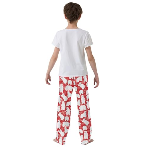 Winter Polar Bear Snowflake Boys Long Pants Soft Trousers Elastic Waist Kids Lounge Bottoms with Pockets S-XL3