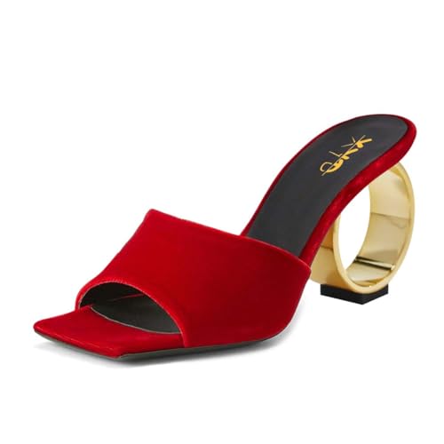 XYD Women Summer Chic Open Square Toe Slide Sandals Round Circle High Heels Slip On Mules Shoes for Event Party Beach Wedding3