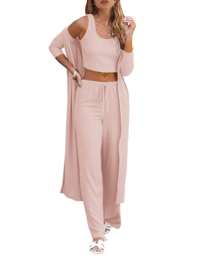 Image of Fessceruna Womens 3 Piece Lounge Pajamas Sets Cute Vacation Matching Set