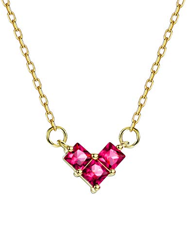 18K Gold Plated Heart Ruby Dainty Necklace 925 Sterling Silver Princess Cut Heart Shaped Jewelry for Women