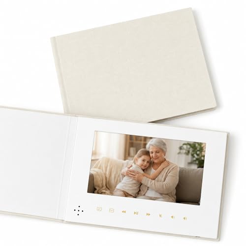 Blank Linen Video Book with 7 Inch IPS Screen 4GB Memory Rechargeable for Videos and Photos Keepsake Gift Beige