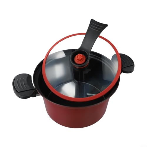 MoSundi Olla de cocción lenta a presión de 3,5 L para sopa de guiso, interior antiadherente con tapa, compatible con llama abierta, para cocinar versátil para métodos, verde/rojo