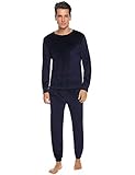Abollria Dos Piezas Pijama Hombre Terciopelo para Invierno Chandal Completo Conjunto de Deportivos Casual Sudadera y Pantalones con Fondo Ropa de Casa, Azul Mar, S