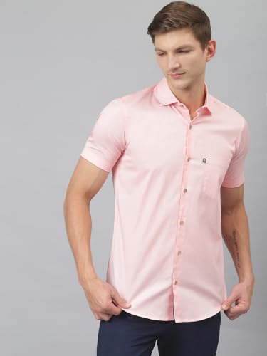 Image of Thomas Scott Men's Premium Slim Fit Casual Shirt | 100% Cotton Twill | Short Sleeves | Spread Collar | Solid Smart Casual Shirt for Men