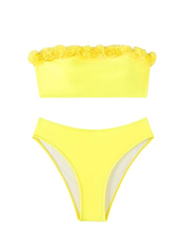 Milumia Women's 2 Piece Swimsuit Floral Appliques Bandeau Vacation Swimwear