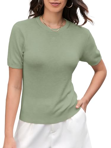 Image of DAIMIDY Women's Short Sleeve Sweaters Lightweight Summer Sweater Casual Knit Pullover Tops