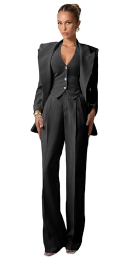 Pant Suits for Women Dressy Casual 3 Piece Womens Suit Double Breasted Peak Lapel Suits for Women