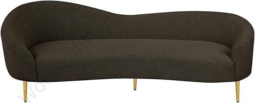 Image of Rosewood Luxury Curved Sofa in Premium Boucle Fabric | Solid Wood Structure | High Density Foam | Sturdy Golden Legs | Comfortable & Stylish Couch for Modern Living Room (Brown, 3 Seater)