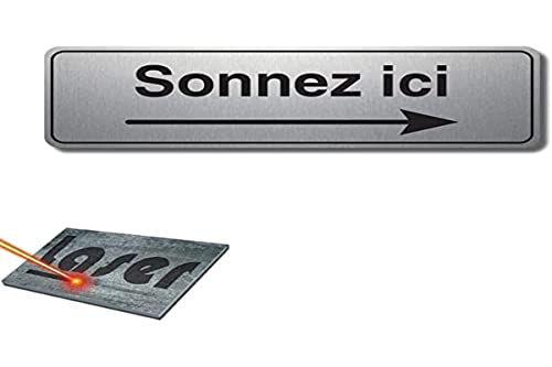 Plaque Gravée Autocollante 13X4 cm Sonnez Ici Droite Fond Alu Brossé