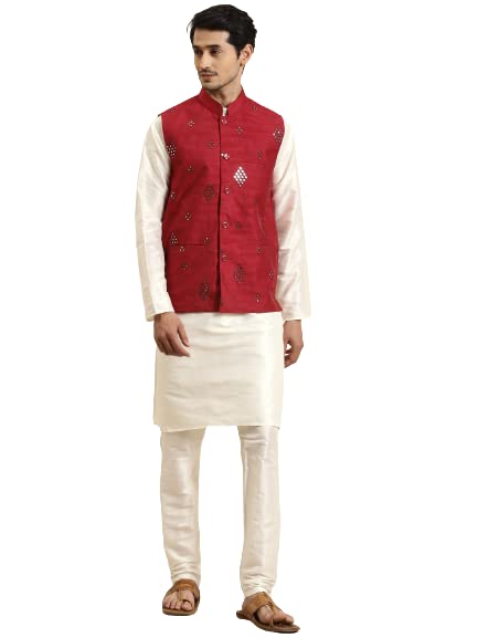 SOJANYA (Since 1958, Men's Silk Blend Grey Kurta Pyjama & Silk Blend Jacket Combo