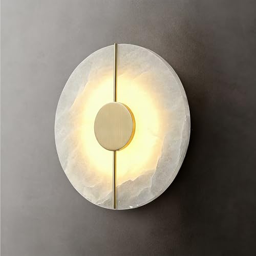 Kikioo Applique da parete rotonda moderna in alabastro, lampada da parete per interni in pietra di marmo naturale, ideale per soggiorno, camera da letto, comodino, cucina, corridoio e illuminazione de