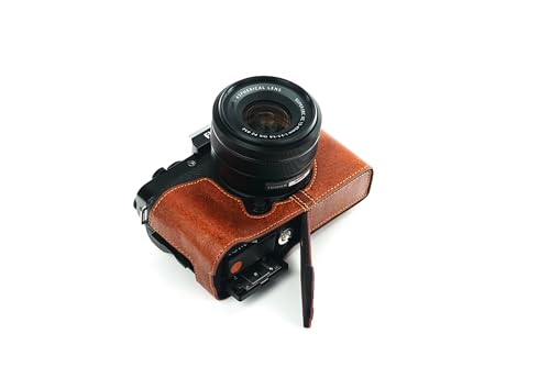 Housse de protection FUJIFILM X-T100 étui moitié cuir véritable marron rufous