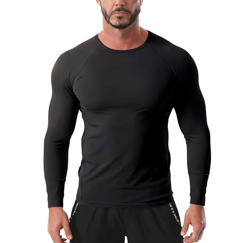 Rane Sports Felpe a Maniche Lunghe da Uomo, Biancheria Intima Funzionale di Base, Magliette da Corsa a Maniche Lunghe, Top Funzionali, Abbigliamento a Compressione per Il Jogging Nero M
