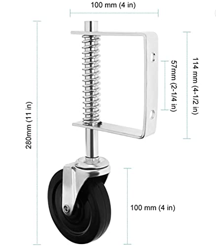 Roulette de porte 5", Roue à roulettes à ressort robuste, Pate de montage universel, capacité de charge de 250-500 lbs, 4 et 5 Roue en caoutchouc (Deux pouces) PCS OR ONE PCS) (4 inch sans frein, 1 Pcs)