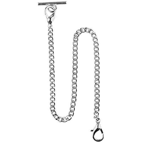Taschenuhr Kette Albert T-Bar Kette Antik T-Form Hängende Uhrenkette 14 Zoll Einzelgliederweste Gürtel, silberfarben