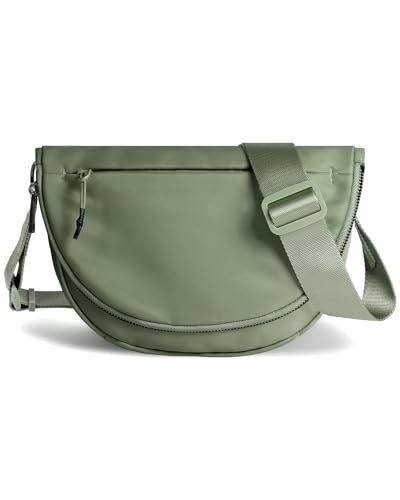 Crescent Bag for Women and Men, Fashion Medium Nylon Folding Crescent Moon Single Shoulder Bag with Adjustable Strap (Bean Green)