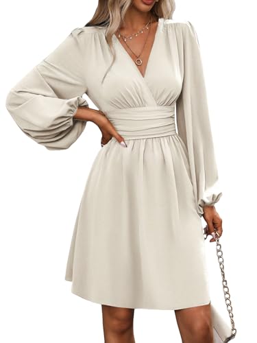 Image of SOLY HUX Women's Elegant Dress V Neck Long Sleeve High Waist Swing Prom Cocktail Short Dresses