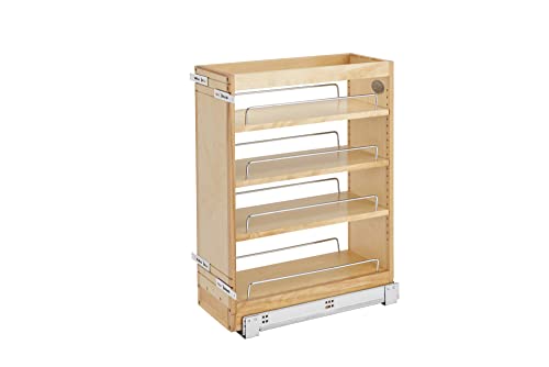 Rev-A-Shelf Pull Out 4-Shelf Vanity Drawer Organizer with Soft Close, Adjustable Shelves, and Chrome Rails, Natural Maple, 448-BC19SC-8C