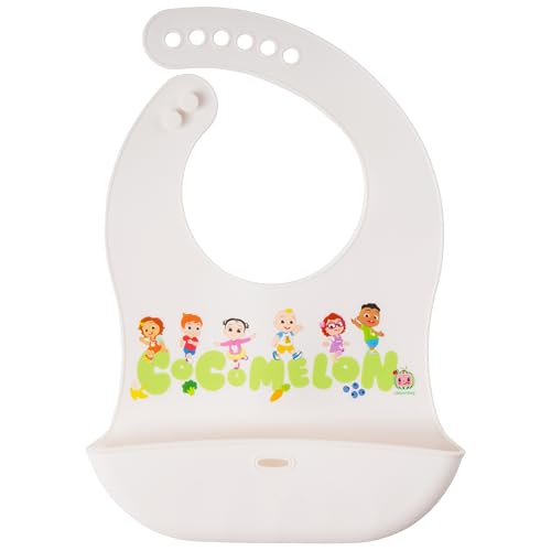 CoComelon Silicone Bibs for Babies with Adjustable Neck - Durable Baby Silicone Bibs - Baby Bib with Food Catcher Pouch for Mess-Free Meal Time - Baby Led Weaning for Boys and Girls