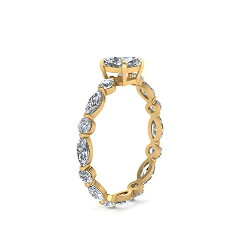 Image of 55Carat Choose Your Gemstone Marquise and Round Eternity Engagement Ring Yellow Gold Plated Cushion Shape Side Stone Engagement Rings Lightweight Office Wear Everyday Gift Jewelry US Size 4 to 12