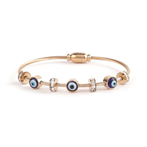 Rubans Rose Gold-Plated CZ Stainless Steel Waterproof Evil Eye Demi-Fine Charm Bracelet For Women (B0D6KLT8LC) Amazon Price History, Amazon Price Tracker