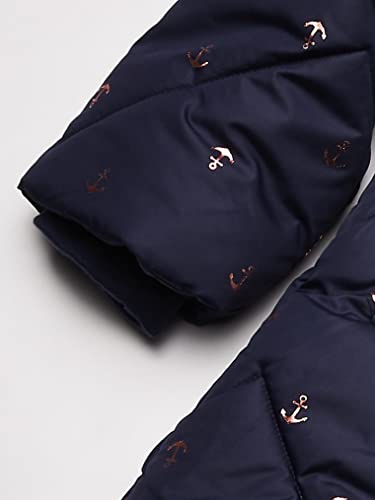 Nautica Girls' Heavyweight Hooded Winter Puffer Coat with Full Length Zipper, Peacoat Chevron, 43