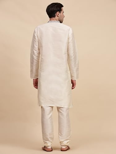 SKAVIJ Men's Tunic Art Silk Kurta Pajama Set Wedding Party Dress2