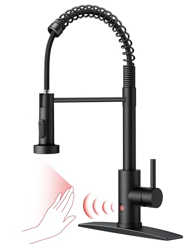 FORIOUS Touchless Kitchen Faucet Black, Smart Motion Sensor Spring Sink Faucet with Pull Down Sprayer Commercial Contemporary Hands-Free for Pot Filler, Farmhouse Camper Laundry Camper