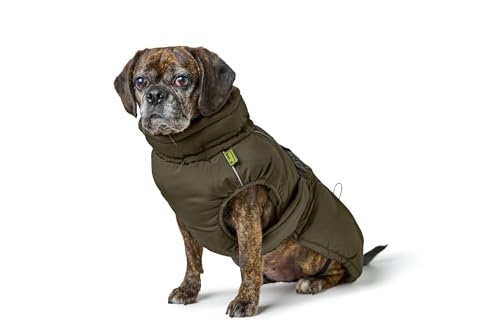 HUNTER Hundemantel Paxson Mops & Co., Farbe: Oliv, stylischer Puffermantel, wasserabweisend, reflektierende Details, optimaler Sitz für kompakte Hunde, maschinenwaschbar, Größe: 44