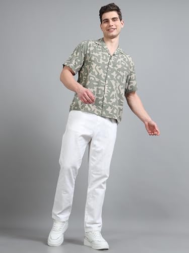 Image of StitchX Men's Half Sleeve Camo Printed Linen Look Shirt