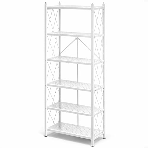 Image of Origami 6-Tier Metal Storage Shelves with Durable Steel Frame and Easy Assembly for Home, Kitchen, and Garage Shelving, White