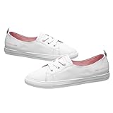BCOATH Zapatillas Planas Casuales para Mujer Verano Punta Redonda Transpirable y Ligeras Talla Color Blanco y Rosa Cómodas Cordones