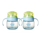 Tommee Tippee Transition Baby Sippy Cup With Spout, Ages 4 Months and Up, 5 oz, Leak-Proof Silicone Spout, Easy Grip Handles, Pink, Pack of 2