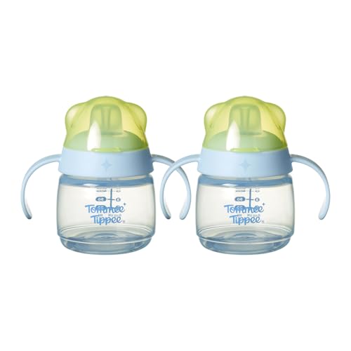Tommee Tippee Transition Baby Sippy Cup With Spout Ages 4 Months and Up 5 oz Leak-Proof Silicone Spout Easy Grip Handles Pink Pack of 2