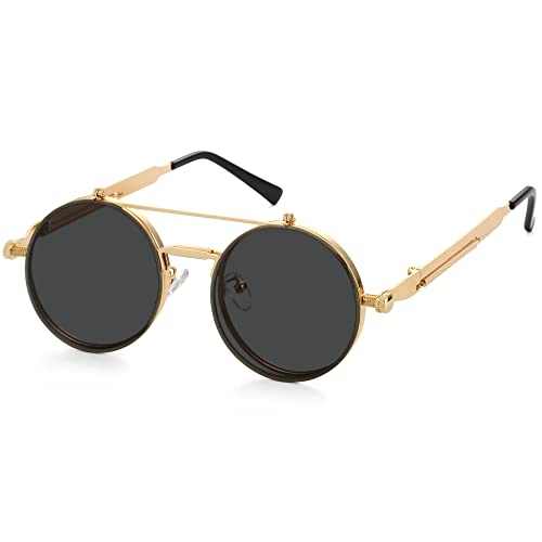 Kursan Vintage Round Flip Up Sunglasses for Women Men Hippie Style Circle Sun Glasses