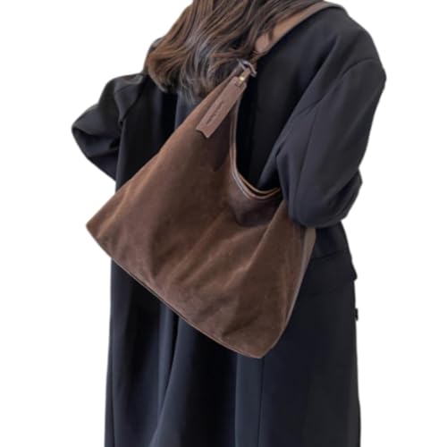 Image of CALANDIS Suede Bag Handbag Underarm Bag Large Top Handle Bag Purse Tote Bag for Women Coffee | Womens Handbags & Bags