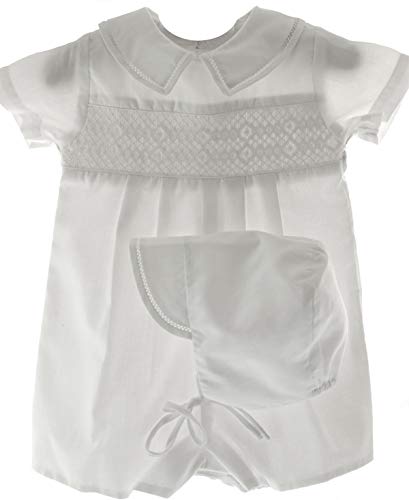 Petit Ami Infant Boys White Smocked Christening Baptism Romper Outfit (3M)