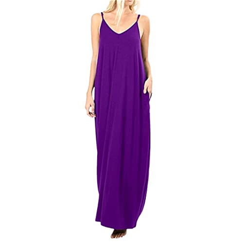 Robe longue ample pour femme violette L unie avec poche style décontracté