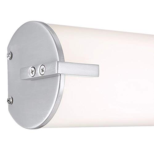 Image of Westinghouse Lighting 6112200 Ashwin Transitional One-Light, 30 Watt Dimmable LED Indoor Wall Fixture with Color Temperature Selection, Brushed Nickel Finish, White Frosted Shade - 36 inch