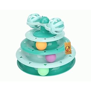 Foodie Puppies Interactive Tower of Tracks Toy for Cats and Kittens (3 Layer Feather Toy) Game Entertainment Circular Training Amusement Plate with Colorful Balls for Cats & Kittens