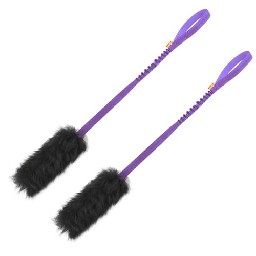 HOWGO Dog Rope Toy,Dog Bungee Chaser 100% Sheepskin,Sheep Smell Tug Toy for All Breeds (Purple, Long (w/o ball) 2Pack)
