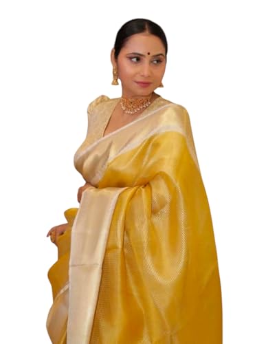 Image of Women's Glory Womens Kanjivaram Banarasi Silk Saree Blend Woven Zari with Jacquard Woven Unstitched Blouse Piece.