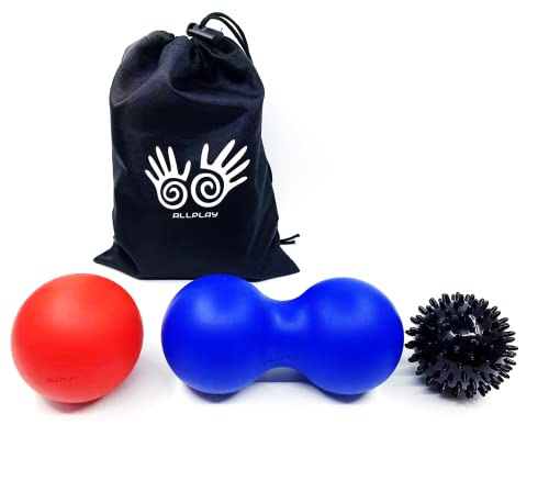 AllPlay ALLPLAY Massage Balls Set, Spiky, Lacrosse Ball, Peanut Muscle Roller Massager Self Myofascial Trigger Point Red Blue Black