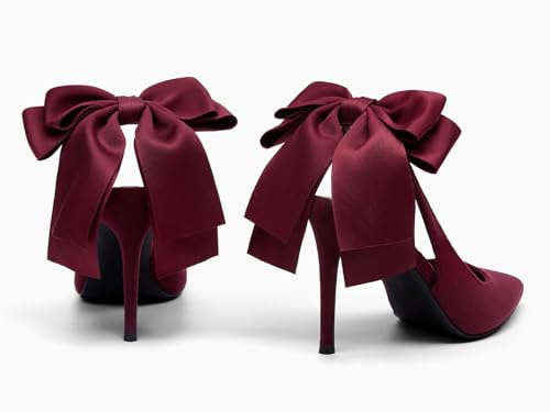 Image of Coutgo Womens Slingback High Heels with Bow Closed Pointed Toe Wedding Bride Dress Shoes Satin Pumps