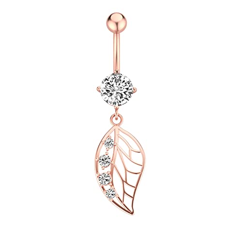 Surgical Grade Stainless Steel Belly Button Rings ,Navel Ring Rhinestone Inlaid Body Piercing Jewelry Alloy Drop Dangle Belly Stud For Beach Navel Ring Wearable For Festival,Rose Gold,1 #TOP4