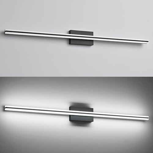 Image of SOLFART Vanity Lighting Fixtures 48 Inch Modern Black Bathroom Vanity Lights Over Mirror 6000K ND 28W